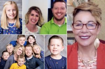 collage of blended family next to Carol on screen